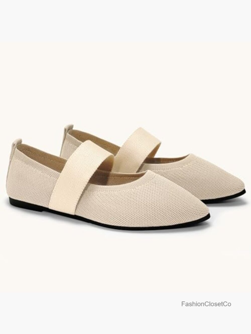 Pointed Toe Mary Jane Ballet Flats, Knit Slip-On Shoes - Picture 4 of 7